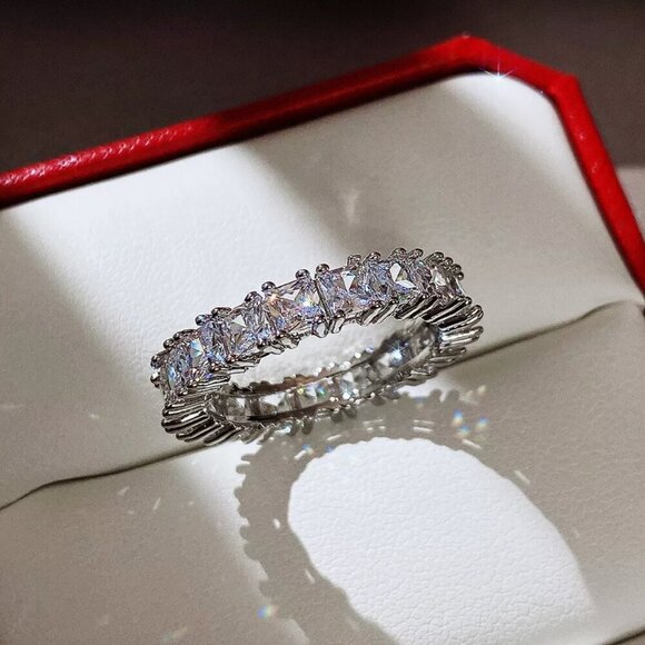 NEW 925 Sterling Silver Diamond Princess Eternity Ring - Picture 3 of 6